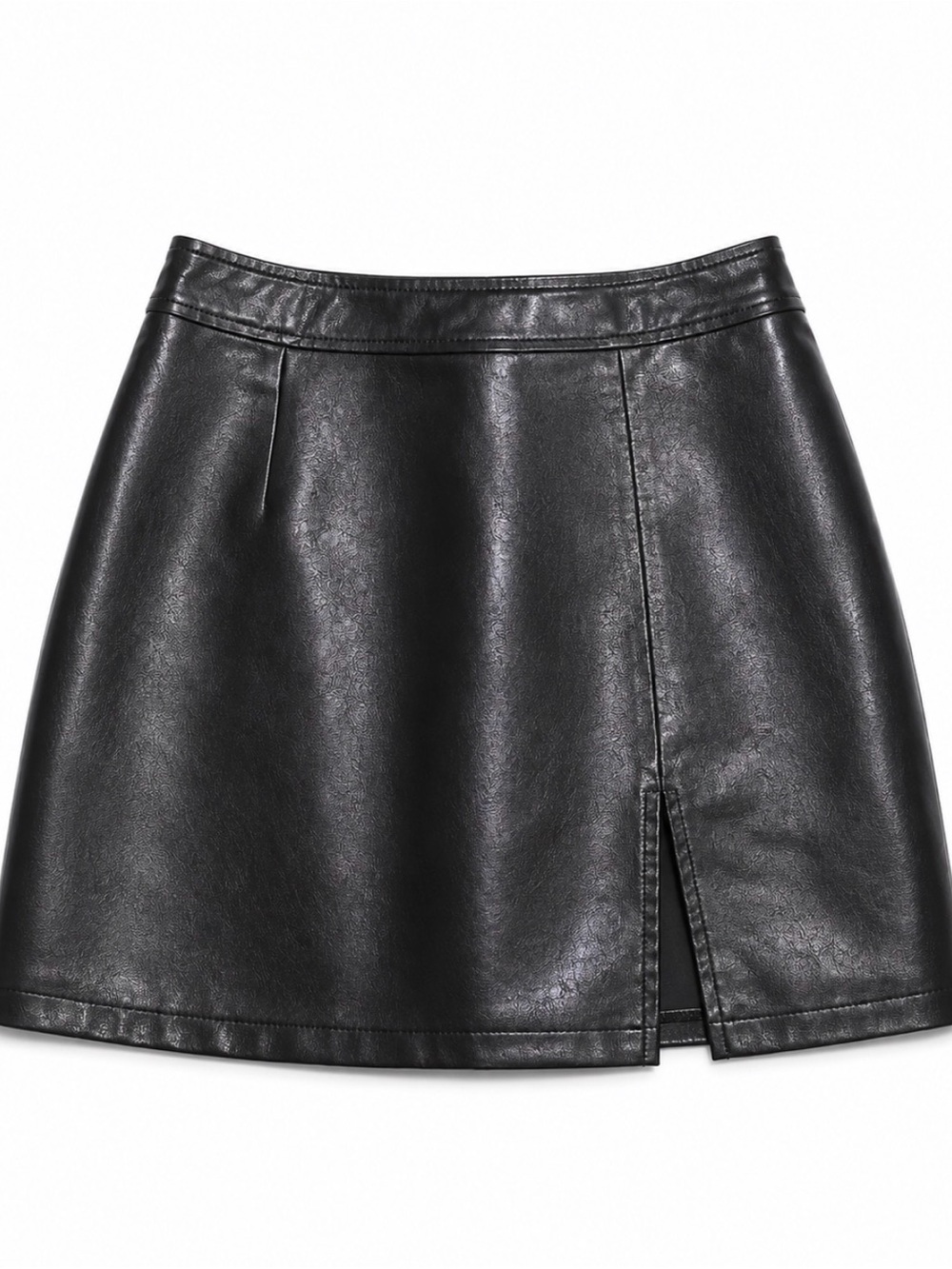 Nasty Gal Black Faux Leather A-Line Mini Skirt with Front Slit